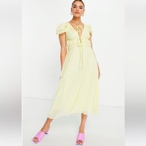 NWT ASOS Design Plunge Pleated Midi Dress